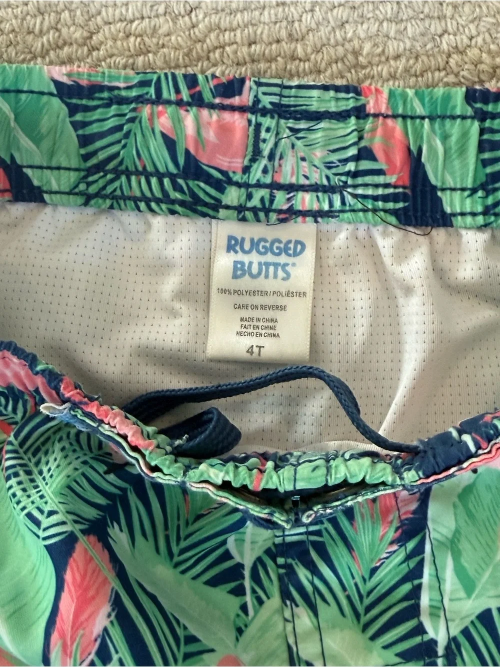 Rugged Butts Kids Flamingo Print Swim Bermudas in Pink & Green